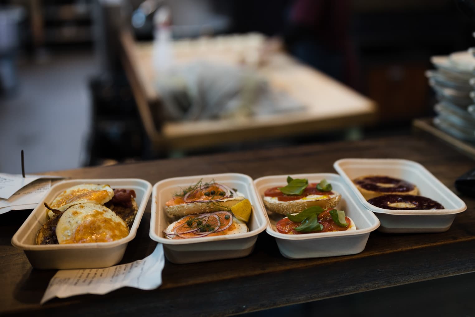 Vier verschiedene Bagels